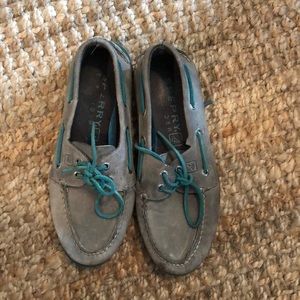 Grey and blue Sperry’s